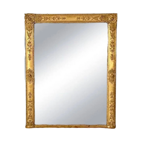 Antique 19th-Century French Early Third Republic Giltwood Overmantle Mirror with Original Mercury Plate