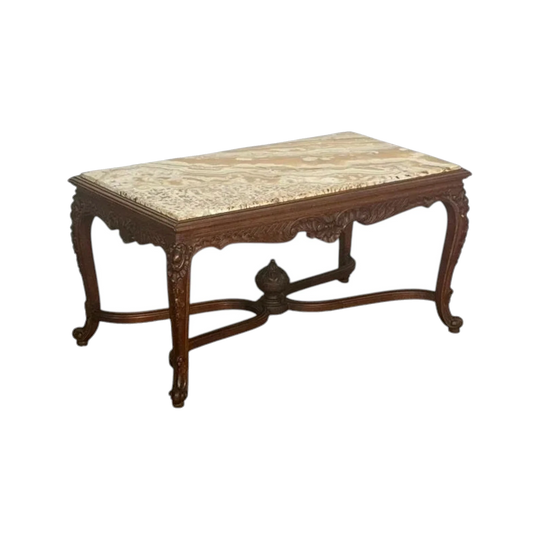 Vintage French Louis XV-Style Coffee Table with Marble Top