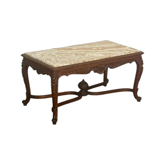 Vintage French Louis XV-Style Coffee Table with Marble Top