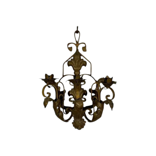 Pair of Vintage Hand-Wrought Iron Three-Light Wall Sconces, Electrified with Aged Painted Finish