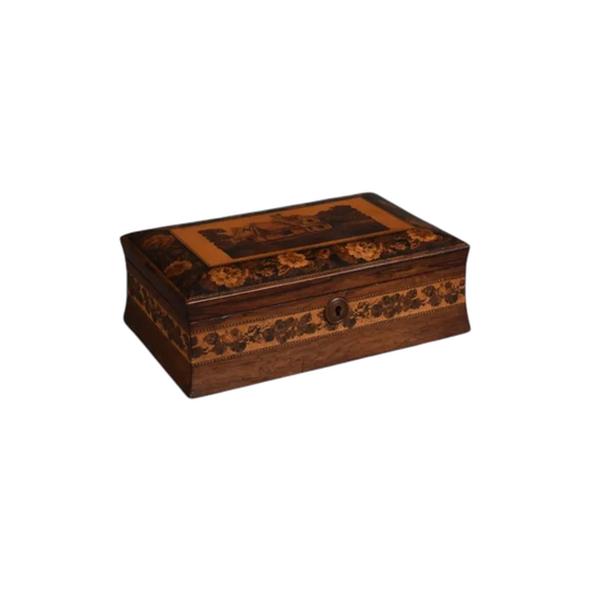 Antique English Victorian Tunbridge Ware Micro‑Mosaic Parquetry Jewellery Box, 19th Century