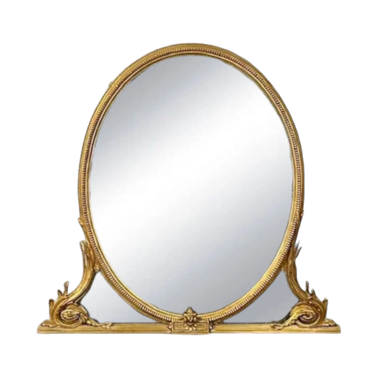 Antique English Victorian Water-Gilt Overmantle Mirror, 19th Century, Gesso Timber Frame
