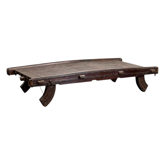 Vintage Teak and Iron Cart Table, Dark Brown