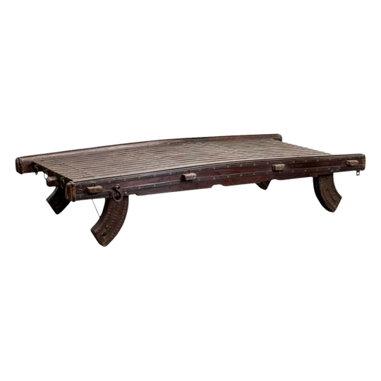 Vintage Teak and Iron Cart Table, Dark Brown