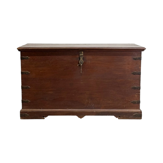 Teak Timber Chest with Brass Details, Brown.