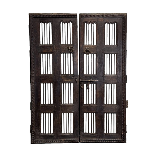 Teak and Iron Slatted Doors, Dark Brown