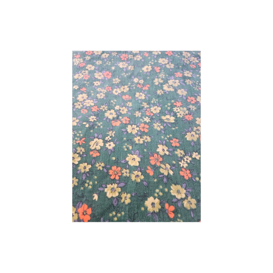 1970s Cotton Velveteen Apparel Fabric, Orange Lime Lilac on Green, 90 cm W x 260 cm L