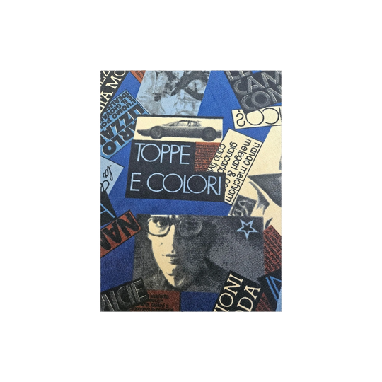 1970s Cotton Velveteen Apparel Fabric, Collage Print with Italian Film Scenes and Text – 91 cm W x 360 cm L