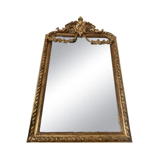 French Giltwood and Gesso Mirror with Arched Crest, c.1860