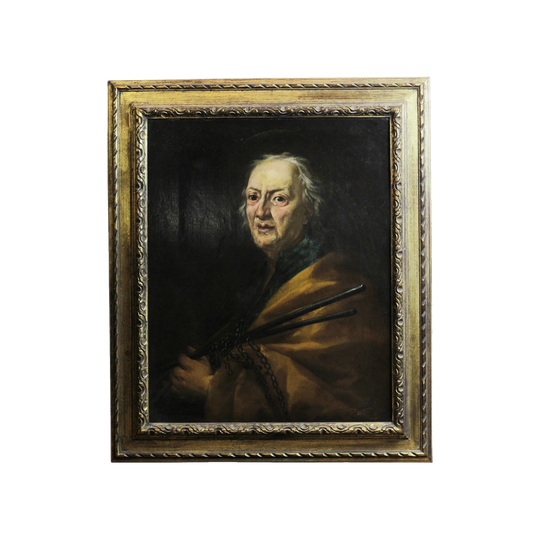 Early 19th-Century Oil Portrait of an Old Man on Canvas, Original Gilt Frame