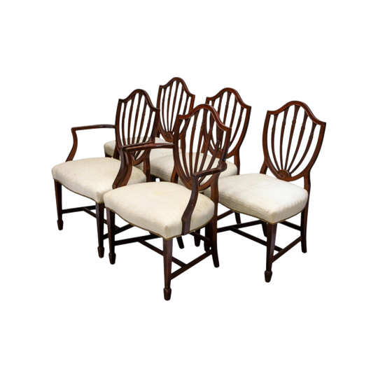 Set of Five English Hepplewhite-Style Shield-Back Dining Chairs
