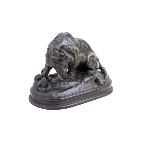 Lion et Serpent French Bronze by Antoine‑Louis Barye, Signed ‘BARYE’ with Etling Foundry Stamp (Model 1883)