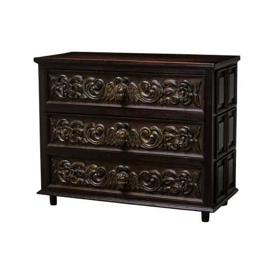 Vintage Carved and Gilt Italian Three-Drawer Chest in Baroque Style, Marked ‘FMM’