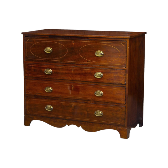 George III Period Solid Walnut Chest of Drawers with Fruitwood Stringing, c. 1790