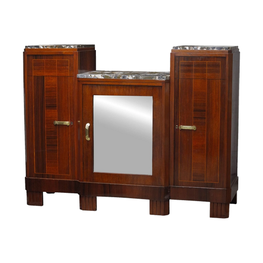 1920s French Art Deco Marble-Topped Sideboard by Paul Graindorge, Rosewood & Teak, Stamped, Restored