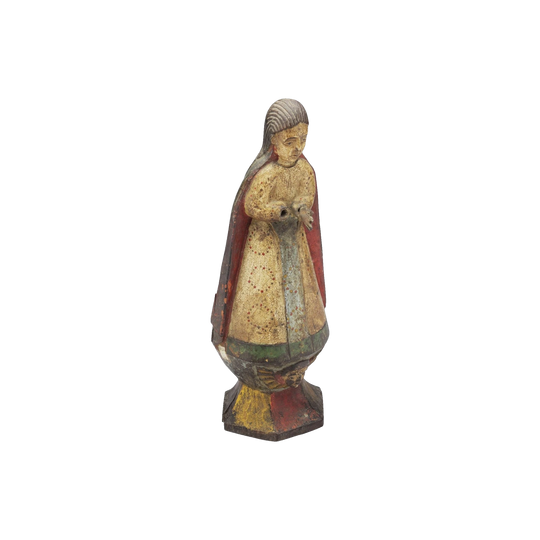 17th-Century Polychrome Carved Timber Santos Figure of Saint Mary, Likely Guatemalan