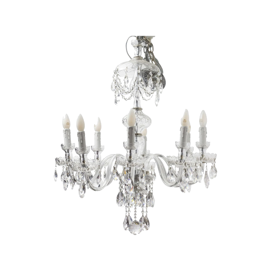 Vintage Waterford Crystal Eight-Arm Chandelier, 20th Century, Faceted Gem and Kite Drops