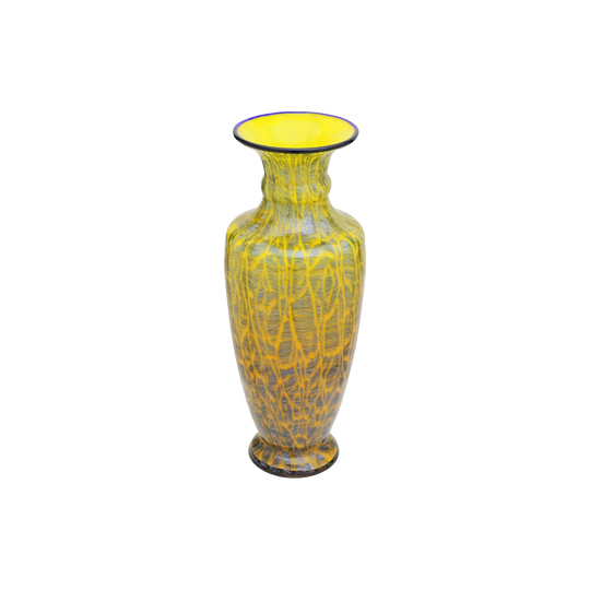 Loetz Jugendstil Yellow and Cobalt Blue Crackle Glass Vase, Bohemia (Ausführung 134), 1911–1935