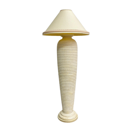 Postmodern 1980s Sculptural Ribbed Plaster Floor Lamp, Urn Form, Distressed Finish