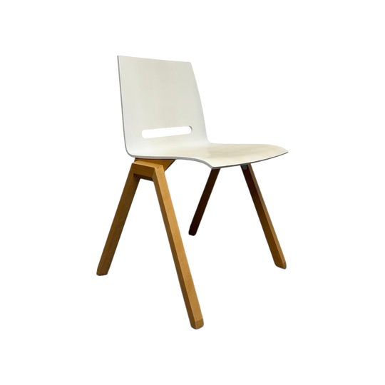 Hussl Forum 2S Chairs – White Bentwood with Solid Beech Base - Stackable