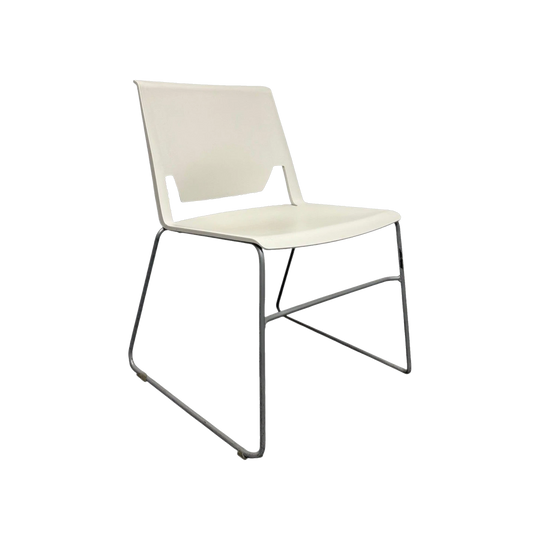 Haworth Very Sled Chair – White Seat with Metallic Silver – Stackable