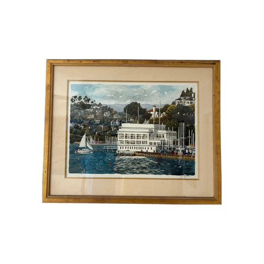 Corinthian Yacht Club, Tiburon, San Francisco Bay – Original Watercolour on Paper Signed by Joe Jaqua (1938–2023), Matted and Framed