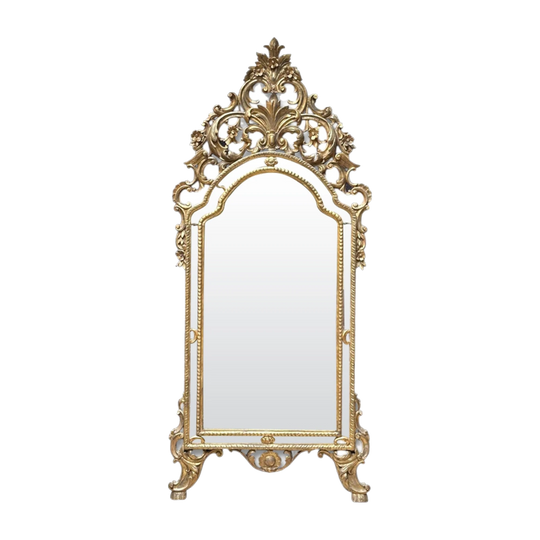 French Giltwood Rococo Pointed Mirror with Original Cushion Glass, c.1860