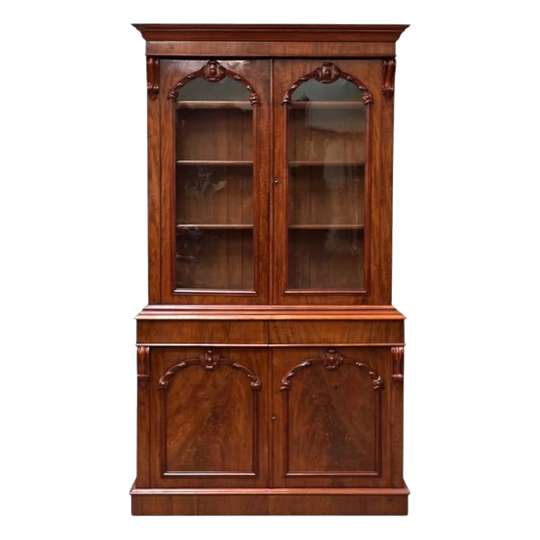 Victorian Mahogany Two-Section Bookcase with Glazed Doors, England, c.1870