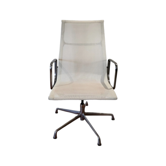 Eames Aluminium Group High-Back Office Chair in White Mesh with Polished Aluminium Frame