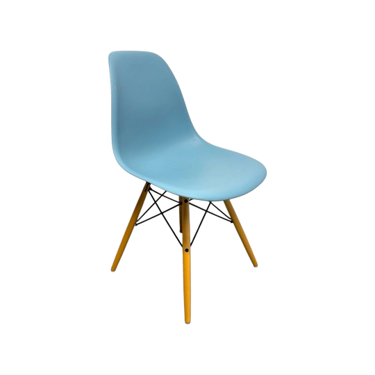 Eames Molded Plastic Side Chair by Herman Miller – Light Blue / Wood Dowel Base
