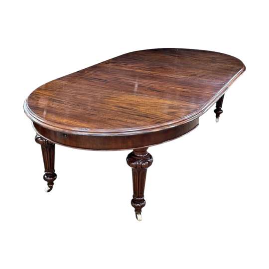 Victorian Mahogany D-End Extending Dining Table with Three Leaves on Porcelain Casters, c.1860