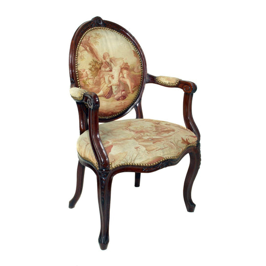Louis XV walnut salon chair with Aubusson covers, C.1770