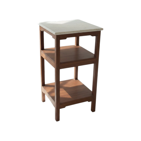 Vintage Indian Teak Three-Tier Side Table with Marble Top