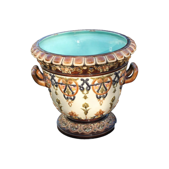 Very large French majolica jardiniere