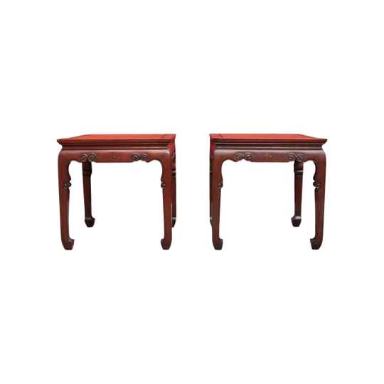 Pair of Vintage Chinese-Style Solid Hardwood Lamp Tables, 61 cm