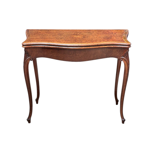 c.1780 English Hepplewhite-Style Serpentine Inlaid Fold-Over Card Table in Plum Pudding Mahogany, Stamped H. Tibbats