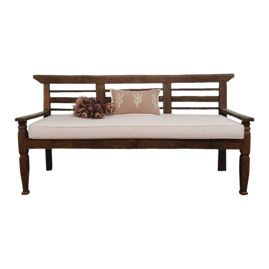 VINTAGE Javanese Old Teak Wood Daybed Bench Seat With Cushion