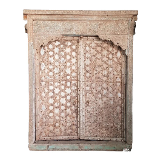 Large Original Indian Door Timber Carving in Frame - Eco Village Collection 25T