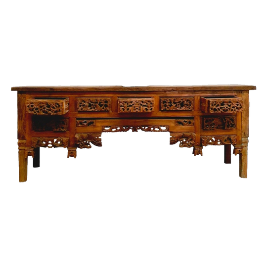 Balinese Hand Carved Vintage Console - Natural