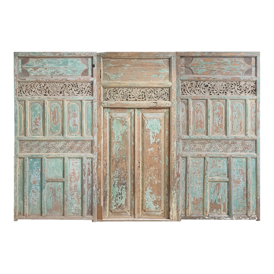 Balinese Original Vintage 3 Piece Hand Carved Door 3 Piece Set - M1