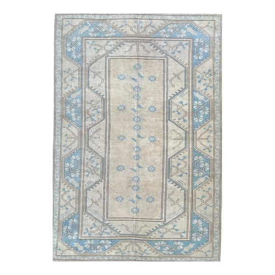 Libby – Vintage Turkish Rug, 100% Wool, Camel Beige and Blue, 202 x 295 cm