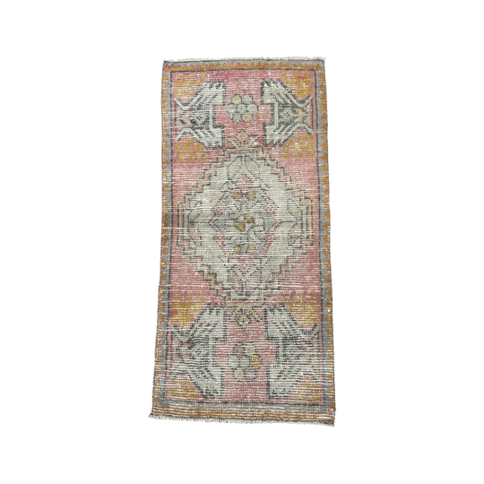 Mini Rug 12 – Watermelon, Mustard, Sage Palette, 45 x 97 cm