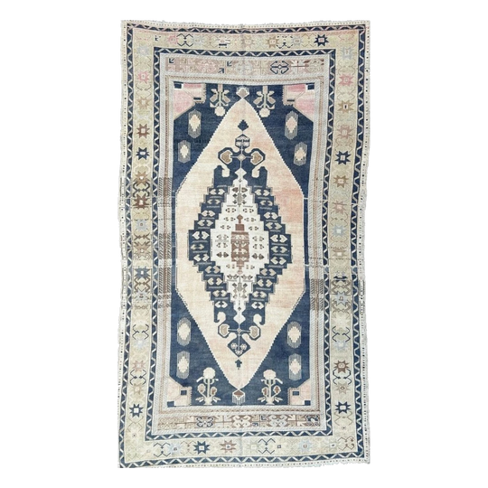 'Billie' Vintage Geometric Tribal Wool Rug, Navy, 164 x 287 cm