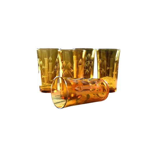Amber tumblers with etch bamboo design. Set of 5