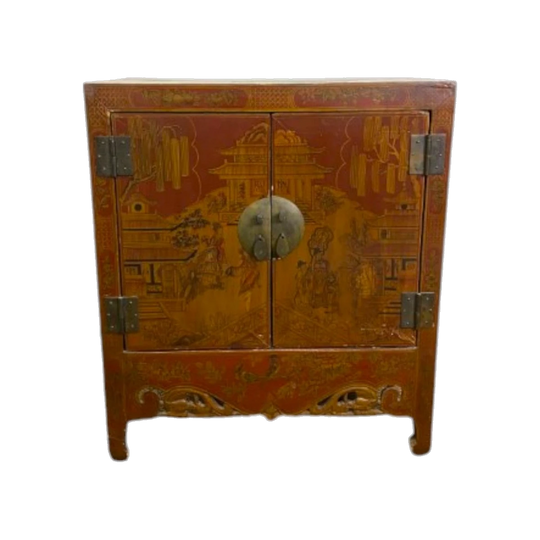 Antique Chinese Lacquered Cabinet with Intricate Detailing