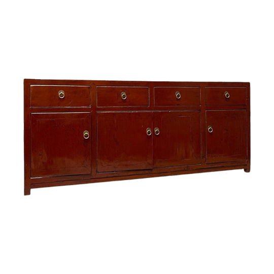 Chinese Red-Lacquered Low Cabinet in Recycled Timber
