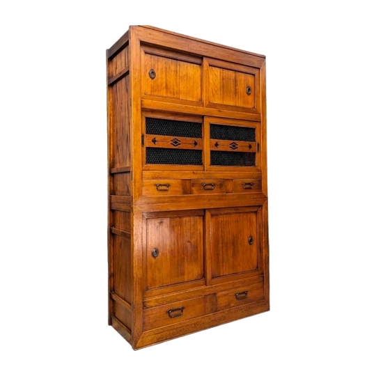 Japanese Mizuya Kitchen Cabinet in Sugi (Cedar) with Copper Handles, Meiji Period c. 1890