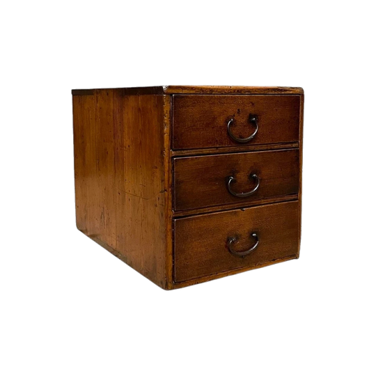 Meiji Japanese Three-Drawer Document Box in Hinoki (Cypress) and Keyaki (Elm), c. 1880