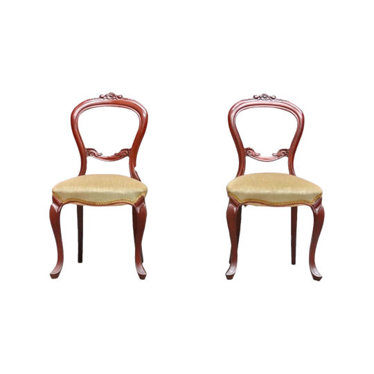 Pair of Australian Cedar Hall Chairs with Carved Floral Rails and Green Fabric Seats, c.1940