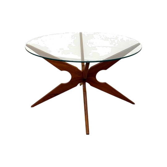 Sika Møbler Mid-Century Spider-Leg Coffee Table, Teak Base and Glass Top, Denmark, c. 1960s